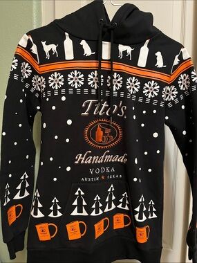 Tito's Handmade Vodka Women's Black & Orange Holiday Hoodie Sz XS